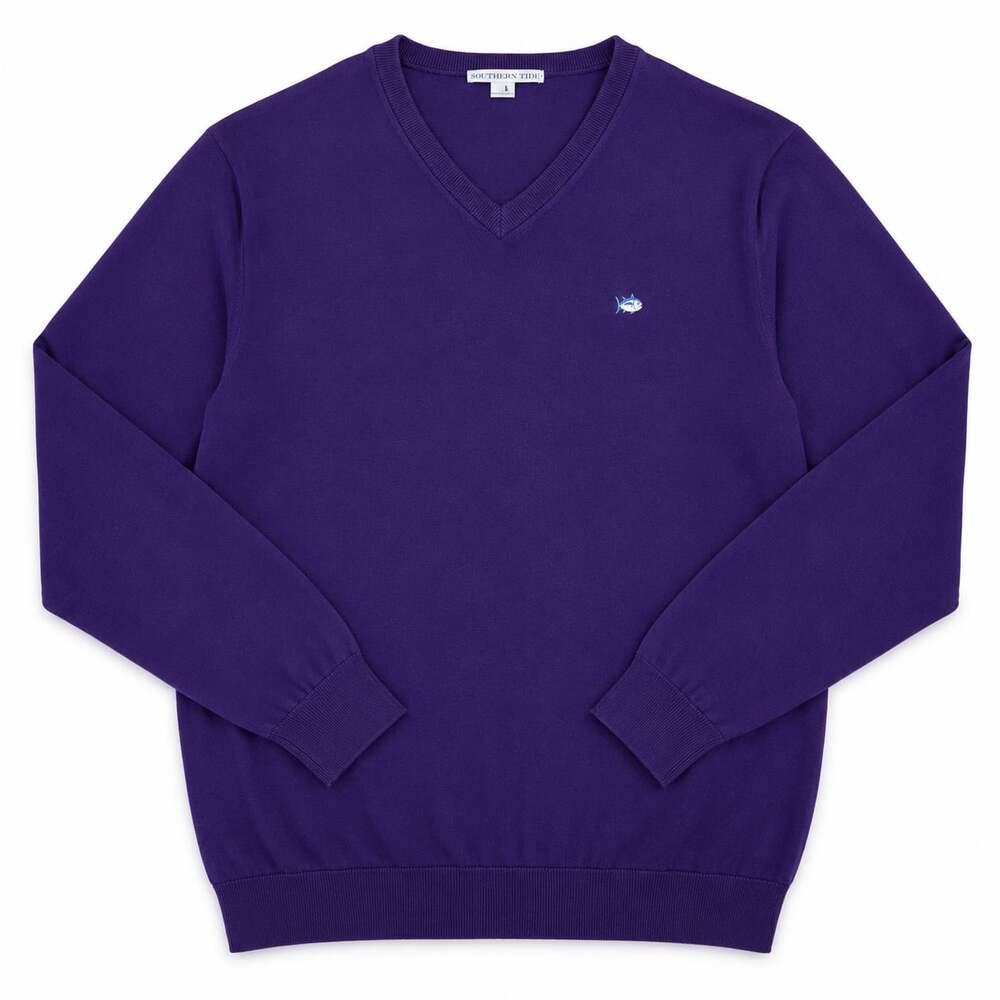 Southern Tide Purple Cotton V-Neck Pullover Sweater Men's Size Large